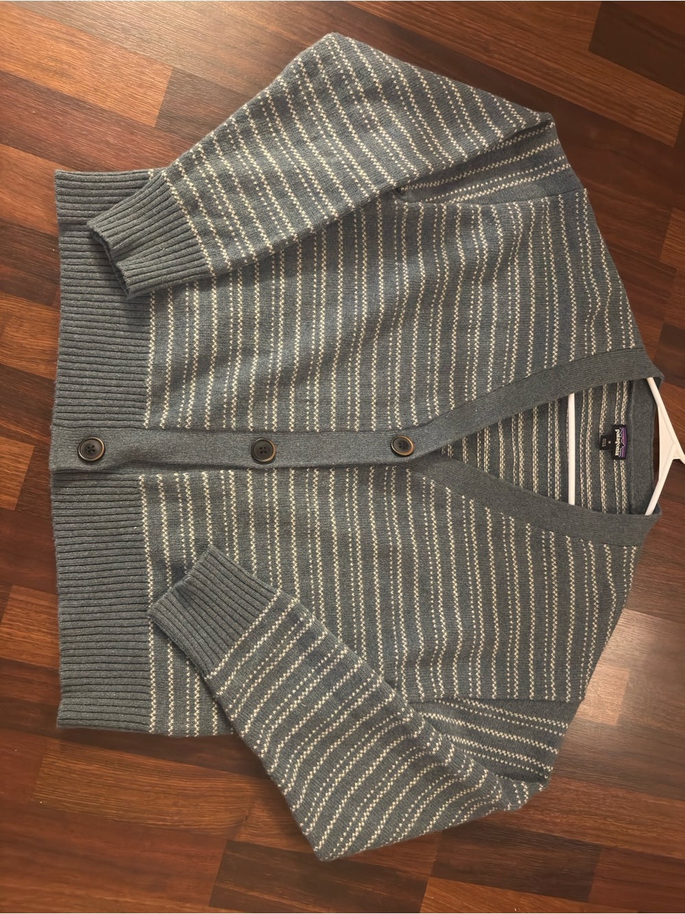 Patagonia Gray and Cream Striped Button-Up Cardigan